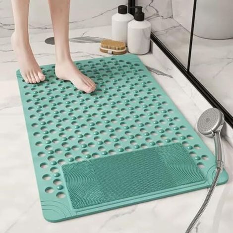 Tappetino doccia antiscivolo 60x90 cm, tappetino antiscivolo con ventose e fori di drenaggio, in PVC, antimuffa, per doccia e vasca da bagno (verde scuro) (1/4)