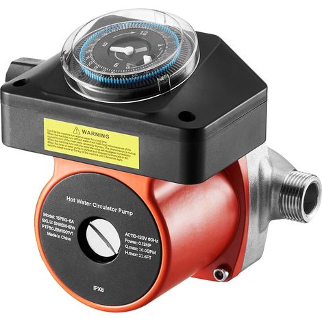 Pompe de recirculation d'eau chaude, débit de 10 GPM, minuterie réglable, Pas de vanne de dérivation (1/2)