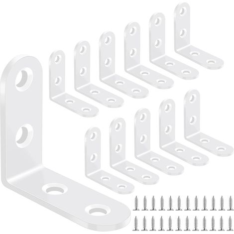Set mit 12 weißen 50x50-mm-Eckwinkeln – Verzinkter Kohlenstoffstahl – Robuste 90°-Befestigung – Für Möbel und Regale – Weiß (1/5)