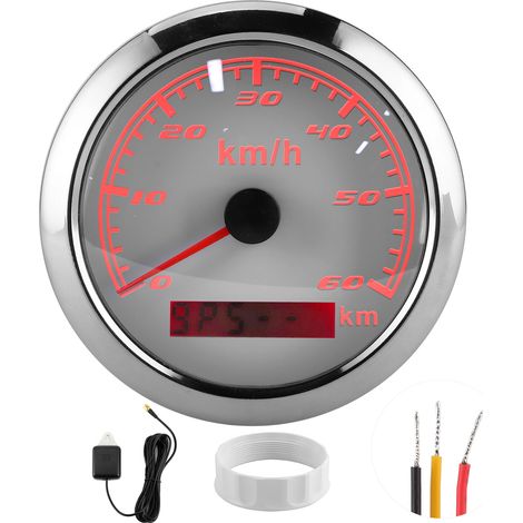 Compteur de vitesse GPS 85mm 60KM/H IP67 étanche universel pour bateau yacht voiture moto cadran blanc (1/5)