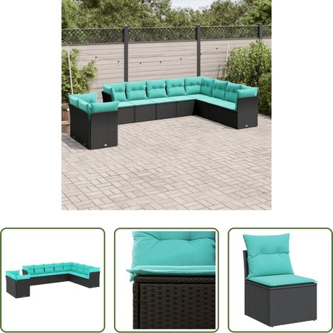Gartenmöbel - 10-teiliges Gartensofa-Set mit Kissen, schwarzes Polyrattan (1/5)