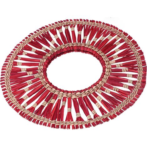 Roter Wandspiegel im Retro-Boho-Stil, Heimdekoration, handgefertigter geflochtener Hängespiegel mit Fransen, ideal für Schlafzimmer, Wohnzimmer, Eingangsbereich, Hotel. (1/5)