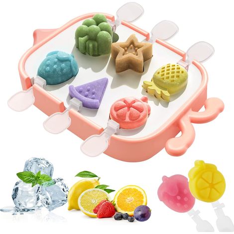 Moule à glace silicone pour enfants sans BPA, 6 cavités avec couvercle et poignée, réutilisable pour glaces maison (1/5)