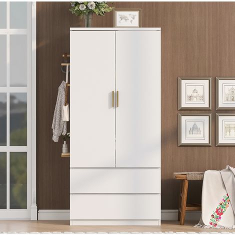 Armadio guardaroba 70x50x170 cm MDF bianco, 2 cassetti, vano laterale - MEUBLIV (1/5)