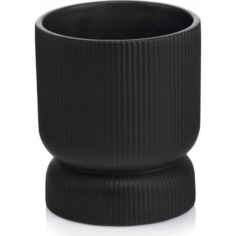 Pot de fleurs en céramique, couvercle rond, calice cannelé, noir mat, 13 cm (1/2)