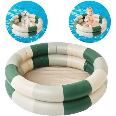 Piscine gonflable pour enfants, 2 anneaux avec fond de bulles de sécurité gonflables, pour l'intérieur et l'extérieur, filles et garçons (vert) (1/5)