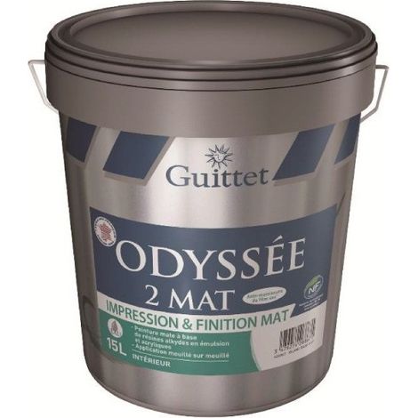 Guittet – Peinture laque blanche 15L pour plâtre et bois – Protection contre moisissures – Temps de séchage rapide – 26279