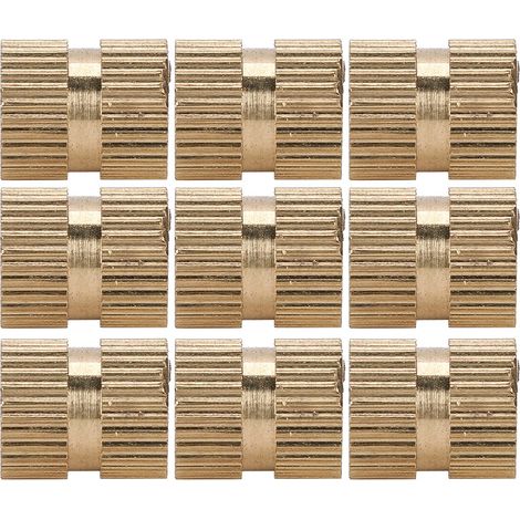 100 écrous moletés à insert en laiton à double passage, fixation encastrée, accessoires faits main M6x10x8 (1/5)