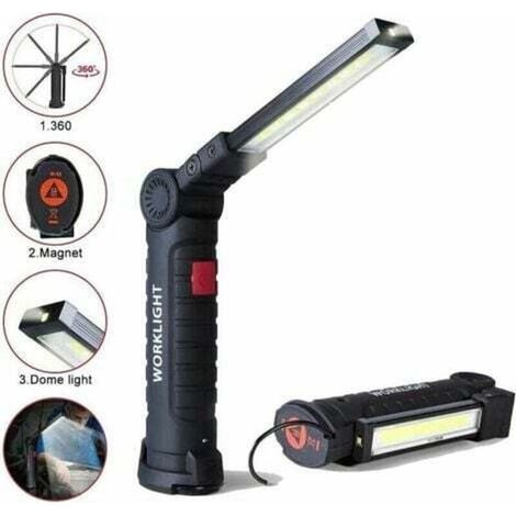 Lampada da lavoro a LED ricaricabile da 800 lumen, con base magnetica e 5 modalità per garage, campeggio, emergenze, torcia a LED portatile. (1/4)