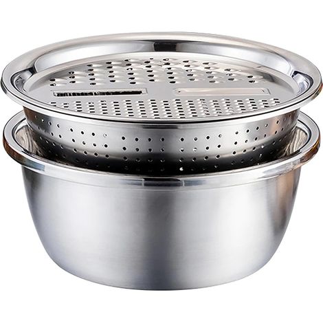 Panier égouttoir multifonction 3 en 1 en acier inoxydable, coupe-légumes, râpe à julienne, saladier - 26 cm (1/5)