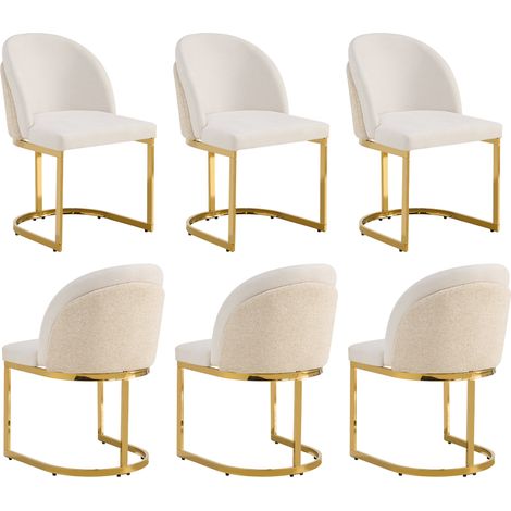 6er-Set Esszimmerstühle aus beigem Chenille mit goldfarbenen Metallbeinen MODENUIT (1/5)
