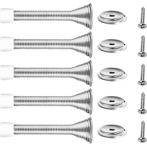 5 Pièces Butées de Porte Adhésives Inox - Silencieuses avec Pare-chocs en Caoutchouc, Protection Mur et Porte pour Sols Durs (1/5)
