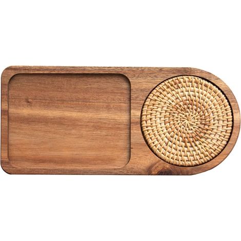 1 pièce - Plateau en bois - Plateau en bois d'Acacia - Plateau à café et dessert dans les hôtels - Plateau à thé - Plateau à tasse (1/5)