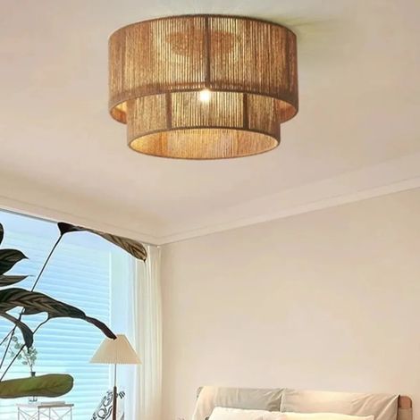 JOYINLED Suspension en corde de chanvre faite main de 45 cm, lustre tissé naturel avec douille E27, style nordique japonais pour café/restaurant