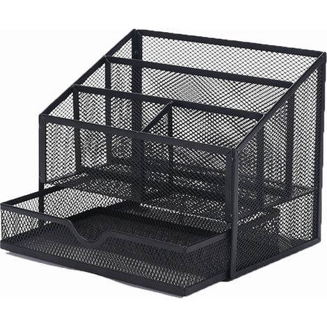 Organisateur Bureau Maille Metallique - Avec Tiroir Amovible - Pour Stylos Livres Notes Fournitures De Bureau - 1 Piece (1/5)