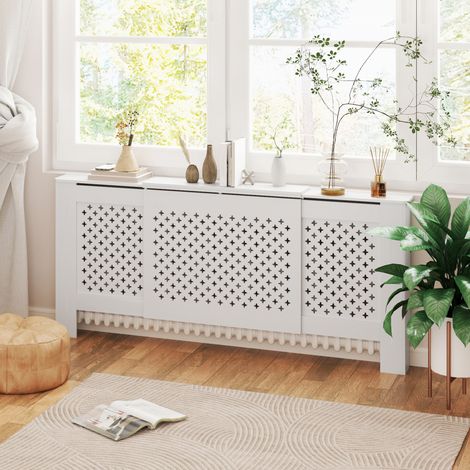 Cubierta ajustable para radiador, diseño contemporáneo, longitud extensible 136-200 x 21,5 x 91,7 cm, blanca