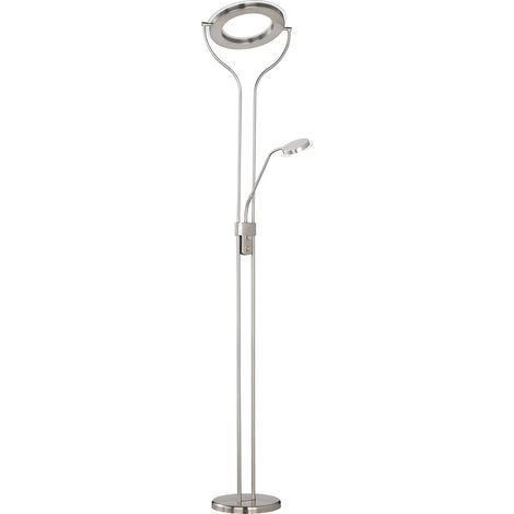 Lampadaire, métal, 22 W, intégré, nickel mat, 30 x 30 x 180 cm (1/4)