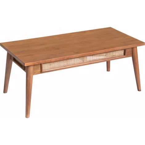 Table basse rectangle 110x55x45 cm en bois d'acacia et cannage - NORIA