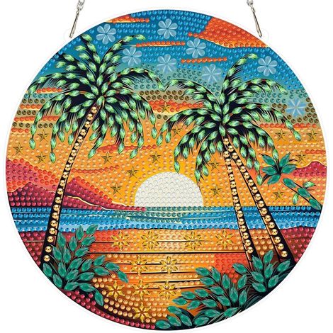 Diamond Painting Set Sonnenuntergang Palmen 20x20cm, Fensterbild zum Aufhängen