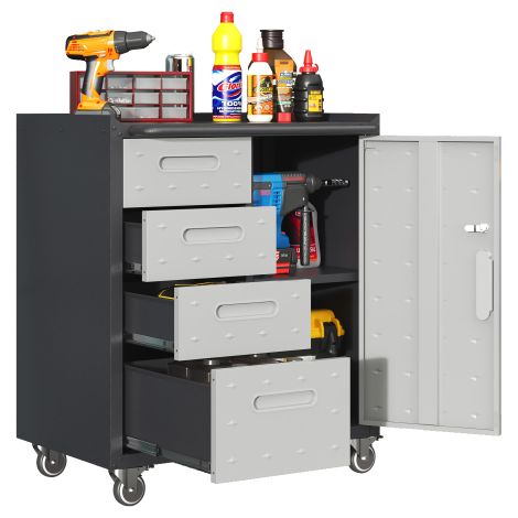 Stabiler Metall-Werkzeugschrank mit Rollen – 75 × 42 × 88 cm, Schwarz/Grau, für Garage, Büro & Haushalt 
On-Site