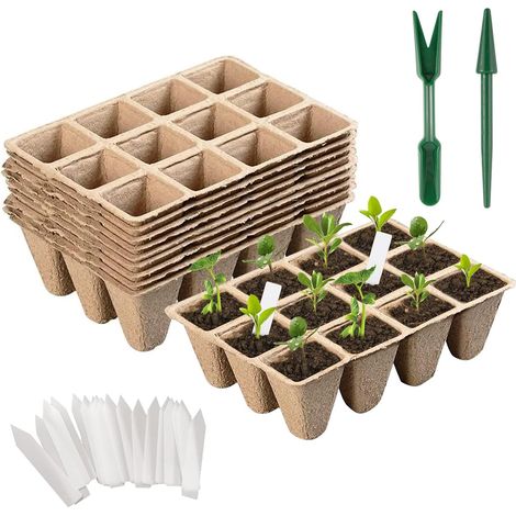 Plateaux de semis biodégradables (sans trous au fond), lot de 20, adaptés aux plantes, fruits et légumes. (1/5)