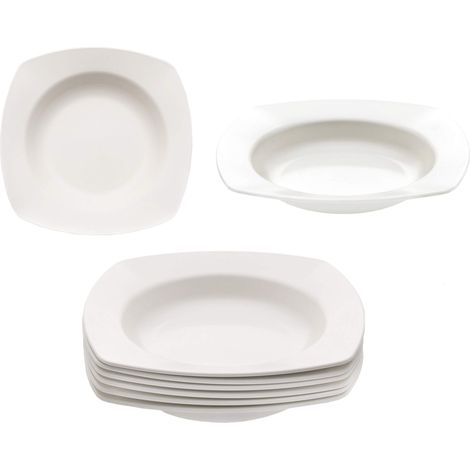 Lot de 6 assiettes creuses réutilisables en plastique blanc crème 20 cm incassables sans bisphénol A passent au lave-vaisselle et au micro-ondes (1/4)