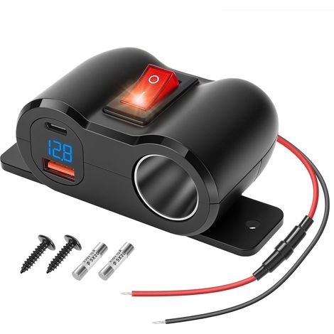 Prise de Chargeur USB Voiture QC3.0 et PD3.0 12V Voiture Allume Cigare Adaptateur Répartiteur Prise avec Interrupteur et voltmètre LED pour 12V/24V Voitures Bateaux Camping-Car (1/5)