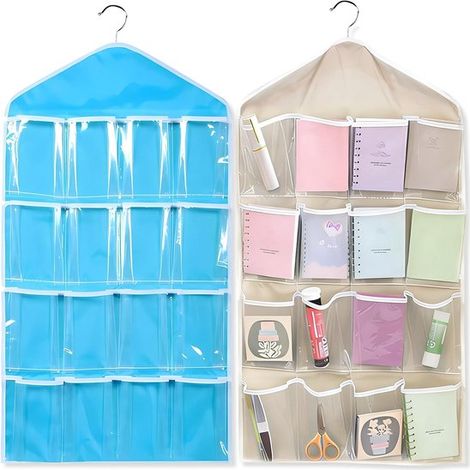 2 set di colonne portaoggetti in tessuto da appendere,biancheria intima e gioielli (grigio/blu) (1/5)