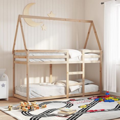 Cama litera con techo de madera maciza de pino 75x190 cm (1/5)