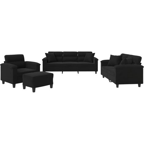 Maison Exclusive - Set Divani 4 pz con Cuscini Nero in Tessuto Microfibra