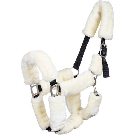 Pony, Nero Crema: Cavezza in nylon per cavalli con inserti in morbida lana ecologica