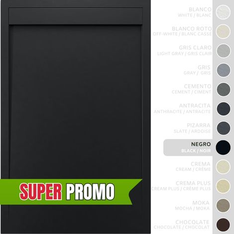 SOULBATH Plato de Ducha - Resina - Gel Coat - Textura Liso/Piedra - Antideslizante - Color Negro - 170x80- Extraplano 3cm. Incluye Válvula desagüe y Rejilla. Diseño Minimalista. (1/5)