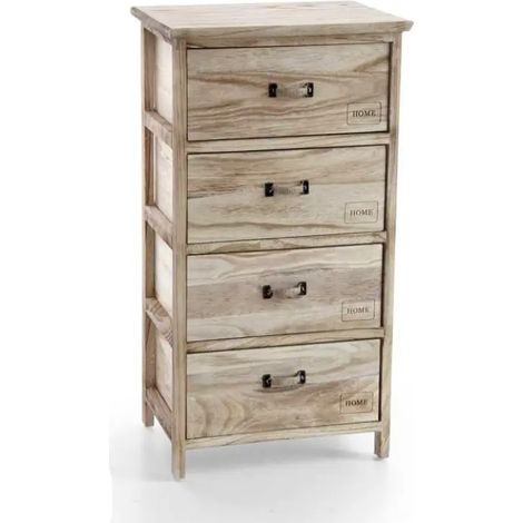 Cómoda de madera rústica con 4 cassetti, 40 x 29 x 73 cm