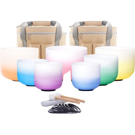 Cuenco de cristal cantor, 7 tonos, juego completo de meditación, 7 piezas, 432 Hz, gradiente B (1/2)
