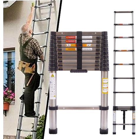 Échelle télescopique pliable en acier de 3,2 m - Robuste et multifonction - Pour la maison, l'extérieur, la maison - Norme EN131 - 10.5FT (1/5)