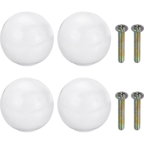 4Pcs Boutons En Ceramique, 33mm/1.3" Poignee Ronde De Porte Avec Vis Poignee De Tiroir Mignons Boutons En Ceramique Pour Cuisine Chambre Armoire Meuble Buffet Placard, White (1/5)