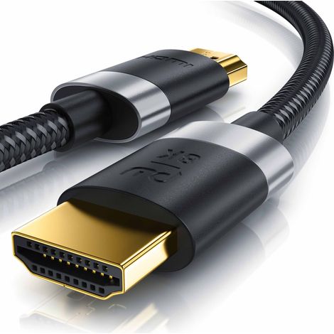 Primewire - 0,25m High Speed 8K HDMI Kabel 2.1 Ethernet ARC 3D 4K Ultra HD 7680x4320 @ 120 Hz PS4 360 TV OLED PC Laptop Beamer Monitor, Schwarz/Silber (1/5)