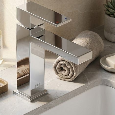Mira Showers Evoco Square Bathroom Monobloc Basin Tap Long Spout Chrome + Waste (1/5)