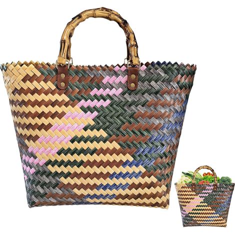 Einkaufskorb – 1 Stück – Kunstrattan – Ergonomischer Griff – Zum Einkaufen und Aufbewahren – 41 x 30 x 13 cm (1/5)