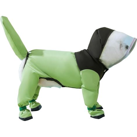 Manteau de pluie pour chien avec bottes – Veste de pluie imperméable à couverture complète pour animal domestique avec capuche, couvre-queue amovible, semelle en polyuréthane, anneau de laisse, bande (1/5)