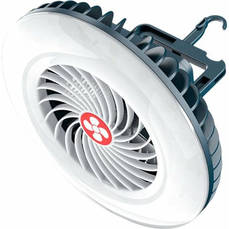 Ventilateur Avec Lampe LED - Batterie Rechargeable Intégrée - Indicateur De Niveau De Charge - Pour Camping Tente Bureau Extérieur - 1 Pièce