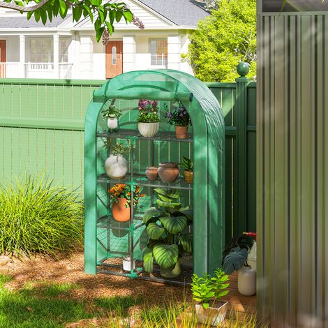 Mini serra a 4 livelli con copertura in plastica, portatile, con porta avvolgibile, 100 x 45 x 160 cm, verde
