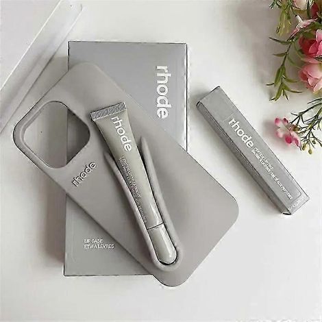 Rhode Handyhülle mit Lipgloss, kompatibel mit iPhone 16, 15, 14, 13, 12, 17, 11 Pro Max und Plus, glänzend graue Lippenfarbe. (1/2)