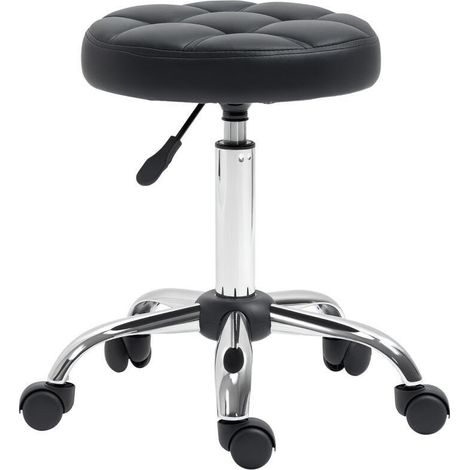 Tabouret de salon ergonomique réglable en hauteur, pivotant à 360°, équipé de 5 roulettes, revêtement synthétique, couleur grise (1/5)