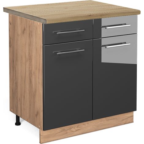 Mobiletto base per cucina Fame-Line, Antracite lucido, 80 cm , PL Rovere, Vicco