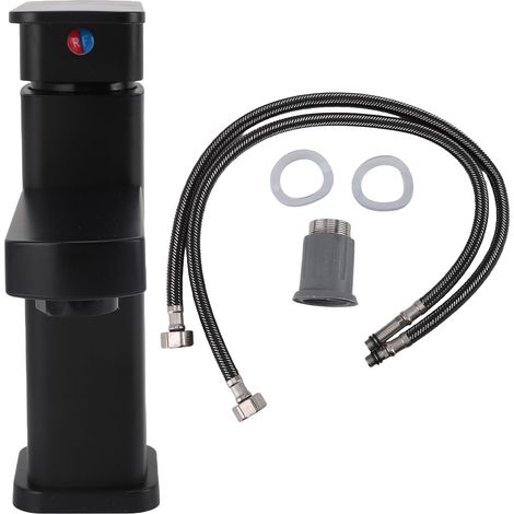 Robinet noir court en acier inoxydable avec tuyau d'eau chaude et froide de 60 cm, pour lavabo de salle de bain ou cuisine. (1/5)