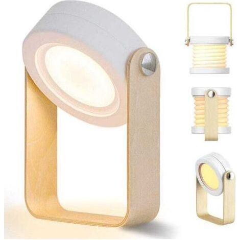 Lampe de chevet LED tactile à intensité variable Lampe de table rétro avec poignée en bois 3 niveaux de luminosité Lampe de table portable pliable ave (1/5)
