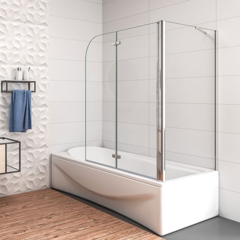 B:90xT:70xH:140cm Badewannenaufsatz 2-tlg. Faltwand Nano-Glas Duschabtrennung Seitenwand (1/5)