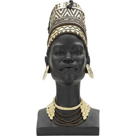 Statua Donna Masai con Turbante 21,5x45x27,5 cm in Poliresina Nero/Oro (1/5)