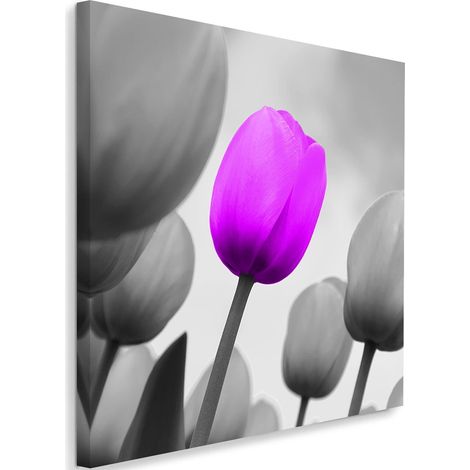 Tableau sur toile Fleur de tulipe lilas gris 40x40 (1/5)